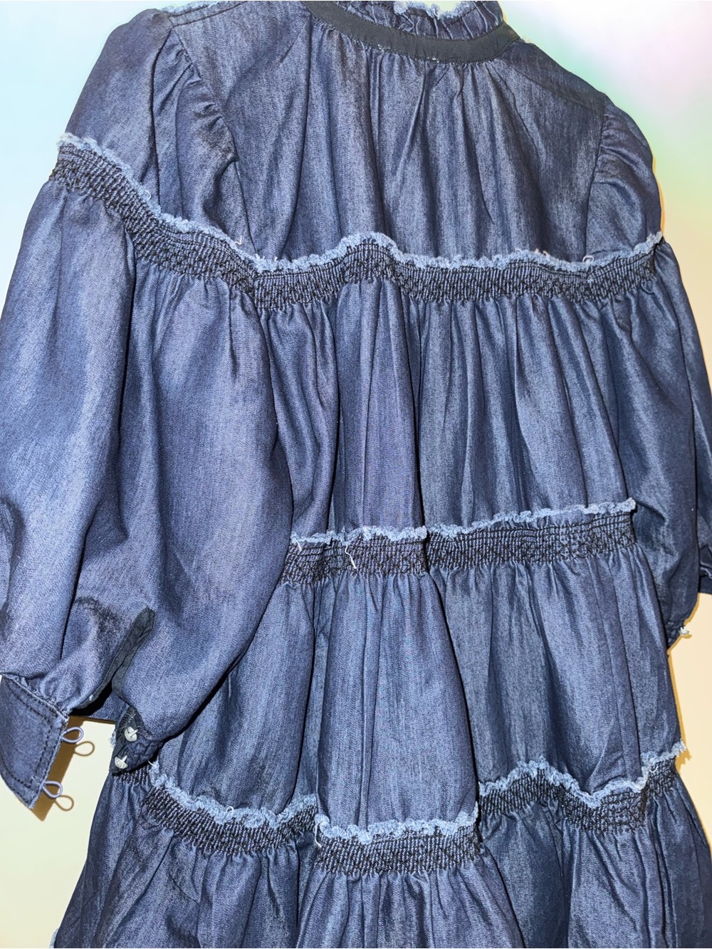Pilcro Tiered Denim Swing Smock Dress Small Navy Jean - Picture 11 of 16